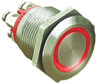 Bulgin MPI002 Series Illuminated Push Button Switch, Momentary, Panel Mount, 19.2mm Cutout, SPST, Red LED, 24V dc, IP66