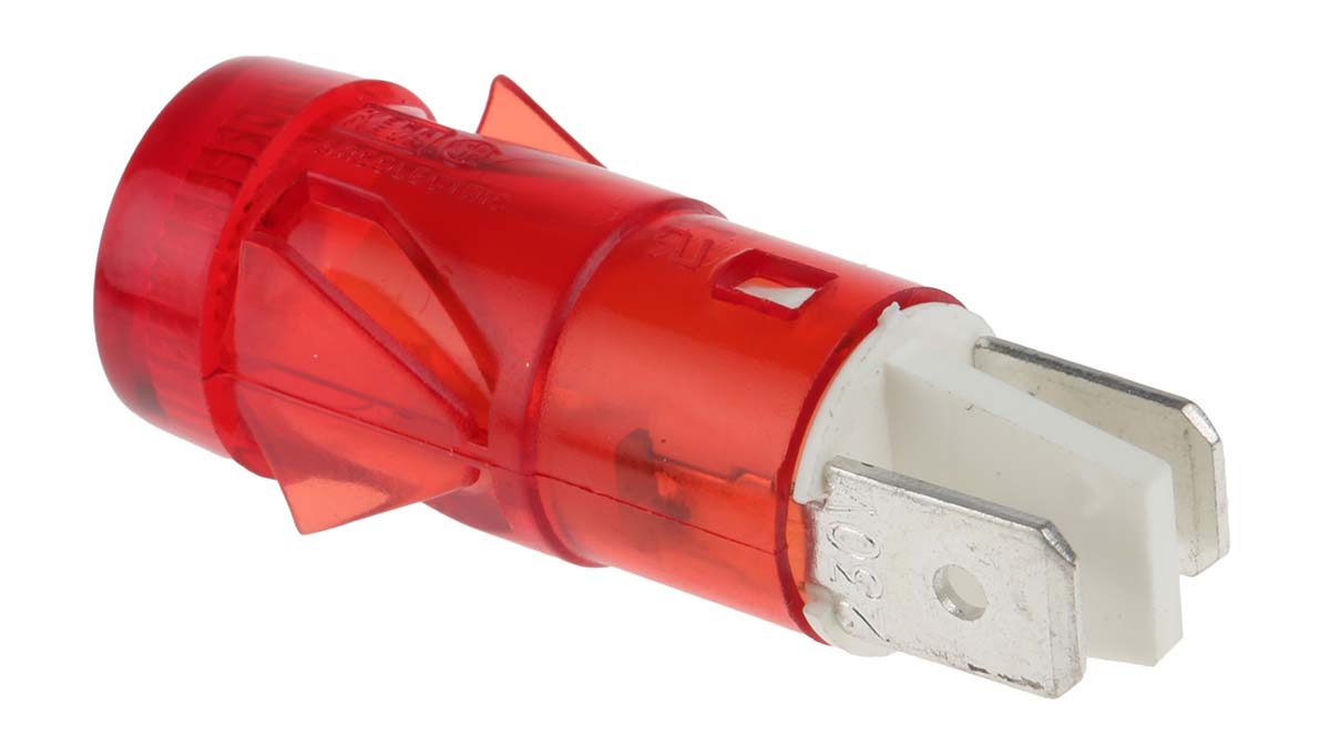 Arcolectric (Bulgin) Ltd 2870 Series Red Neon Panel Mount Indicator, 230V ac, 12.7mm Mounting Hole Size, Solder Tab