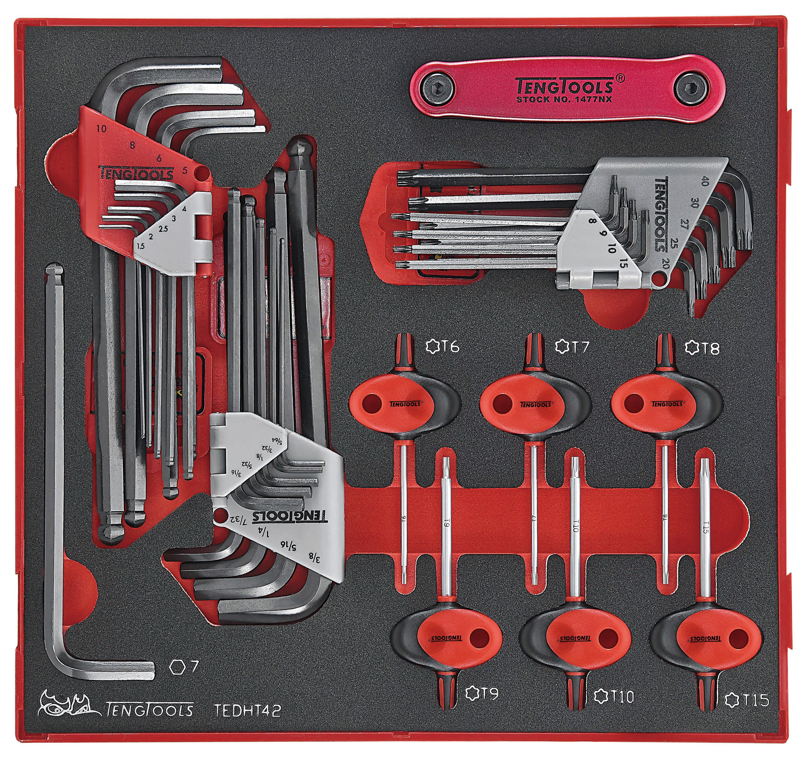 Teng Tools 42 piece L Shape Imperial, Metric Hex Key Set, 1.5 → 10 mm, 5/64 → 3/8", T6 → T40