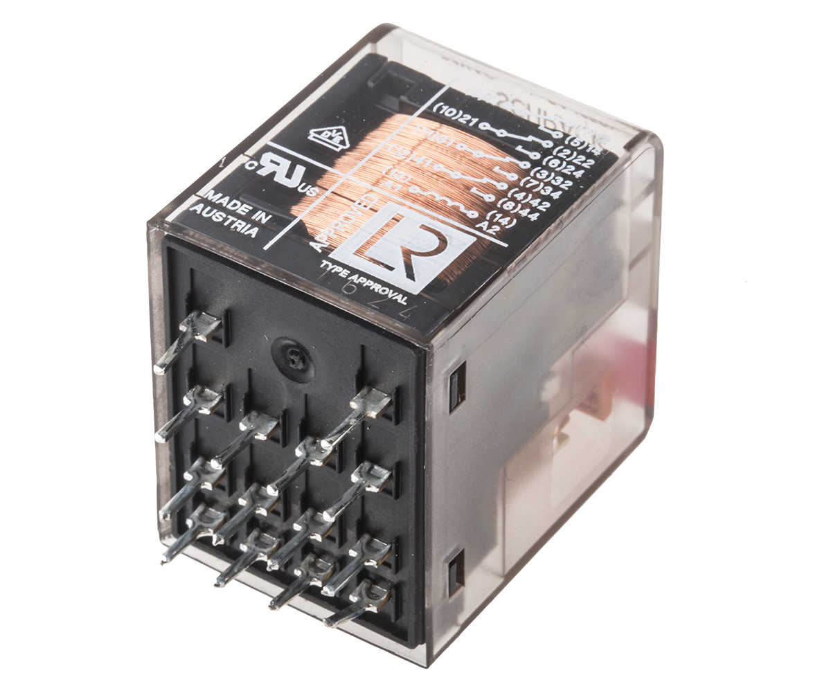 TE Connectivity PCB Mount Power Relay, 24V ac Coil, 6A Switching Current, 4PDT