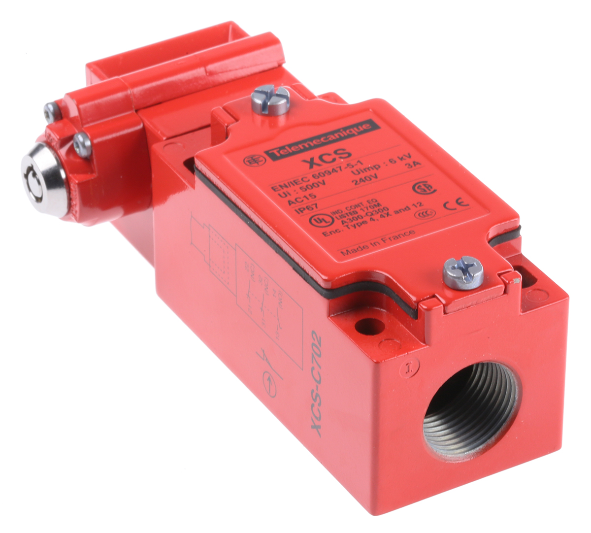 Telemecanique Sensors XCSC Safety Interlock Switch, 2NC/1NO, Keyed, Zinc Alloy