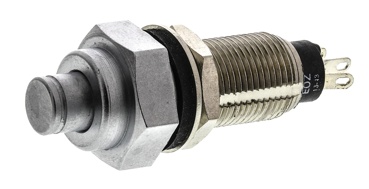 EOZ Push Button Switch, Momentary, Panel Mount, 10mm Cutout, SPST, 12 - 220V ac, IP67