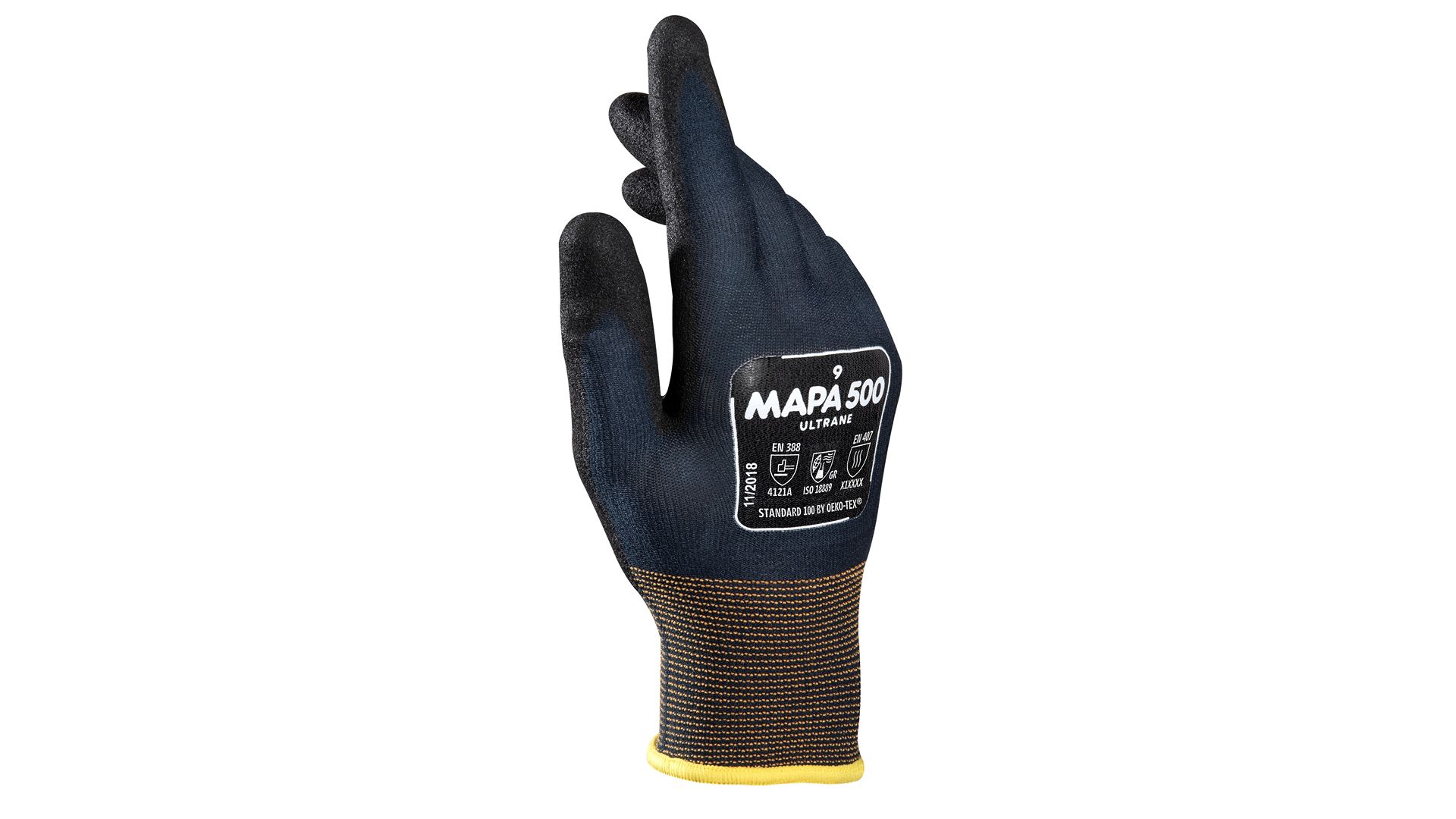 Mapa ULTRANE 500 Black Nitrile Work Gloves, Size 7, Nitrile Coating