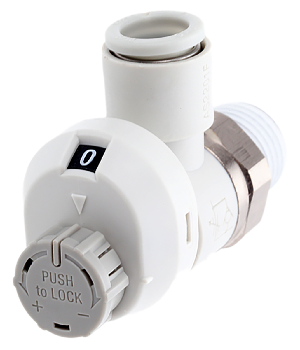 SMC AS Series Threaded Speed Controller, R 1/4 Male Inlet Port x 8mm Tube Outlet Port