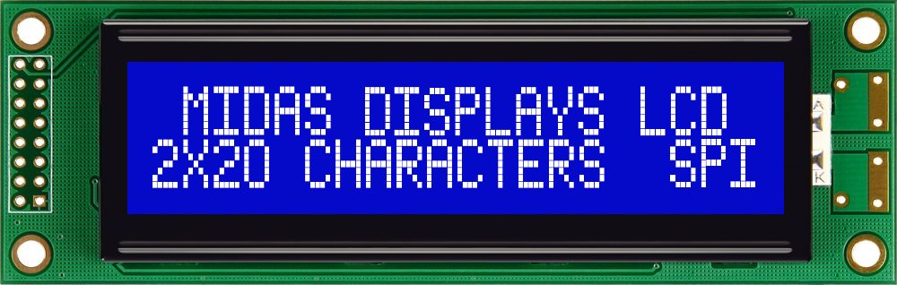 Midas MC22005A6W-BNMLWS-V2 Alphanumeric LCD Alphanumeric Display, 2 Rows by 20 Characters