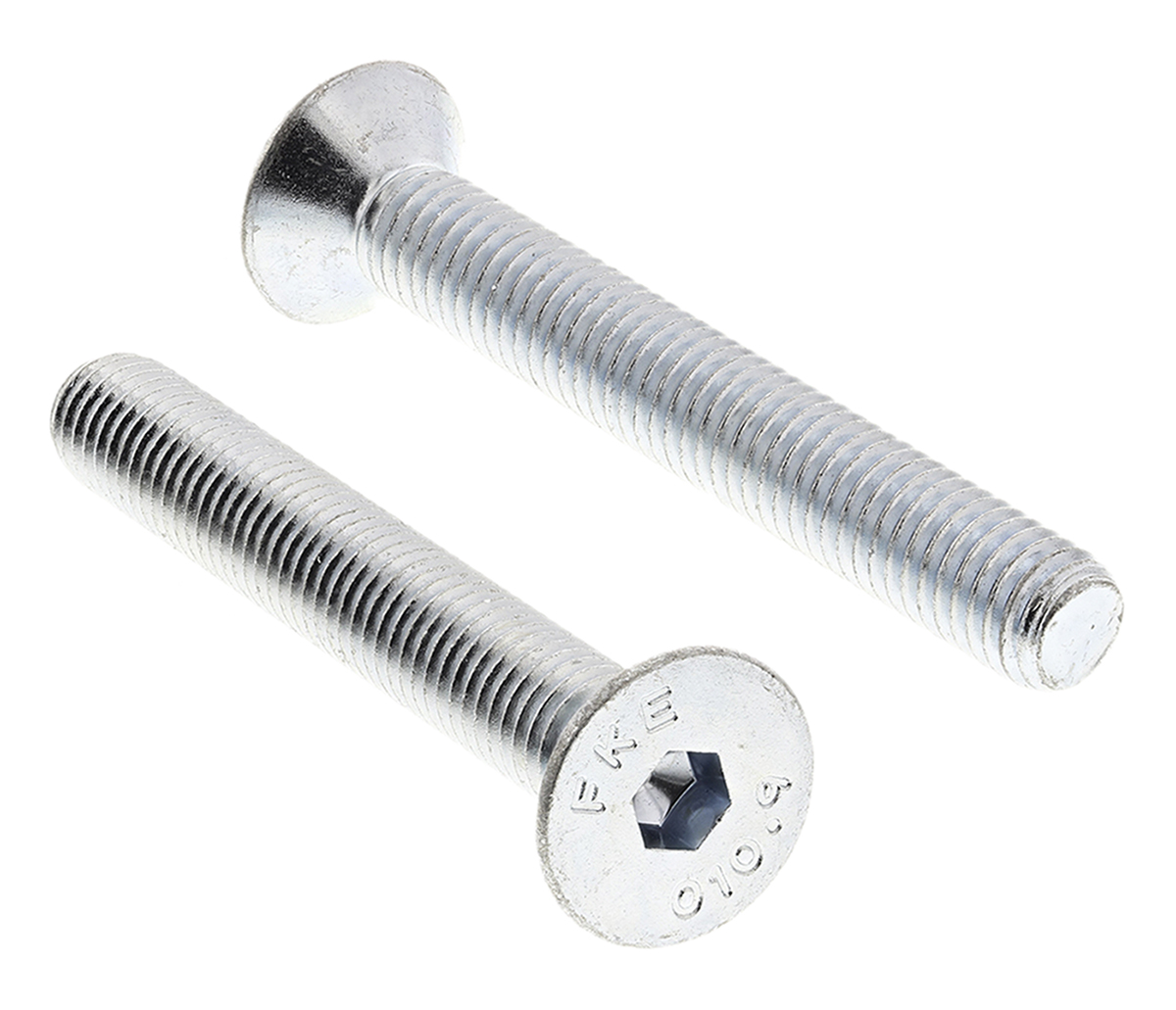 RS PRO Bright Zinc Plated Steel Hex Socket Countersunk Screw, DIN 7991, M8 x 60mm