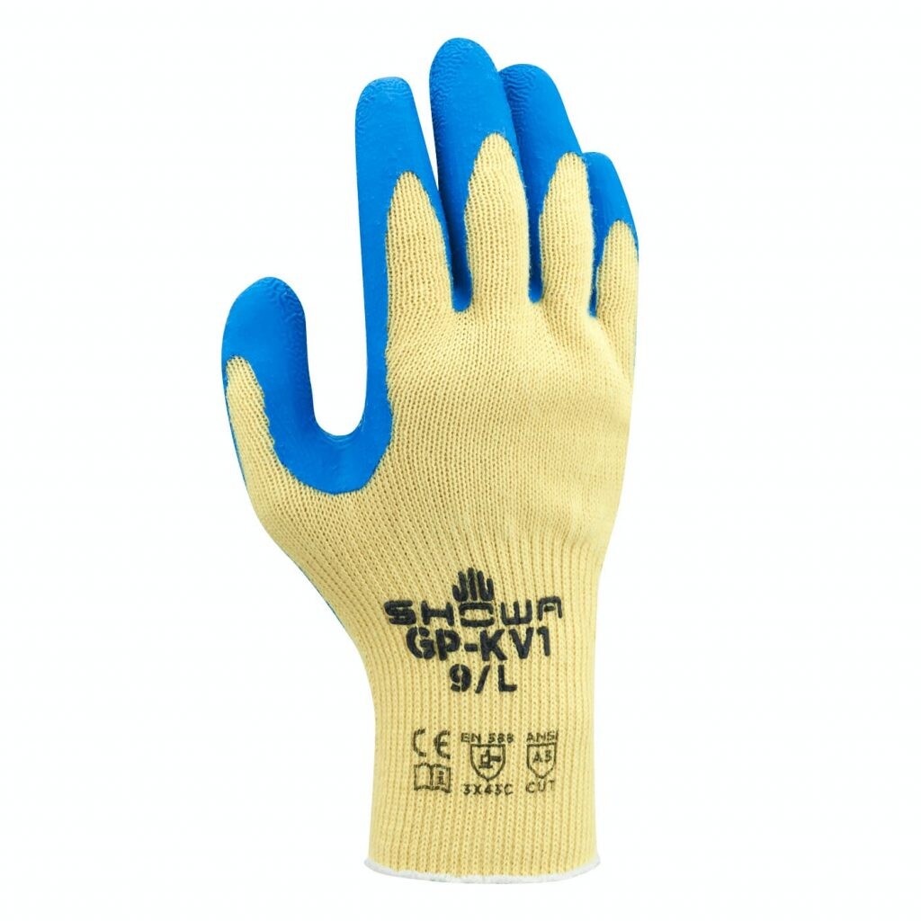 Showa GP-KV1 Yellow Kevlar Puncture & Tear Resistant Gloves, Size 9, Latex Coating