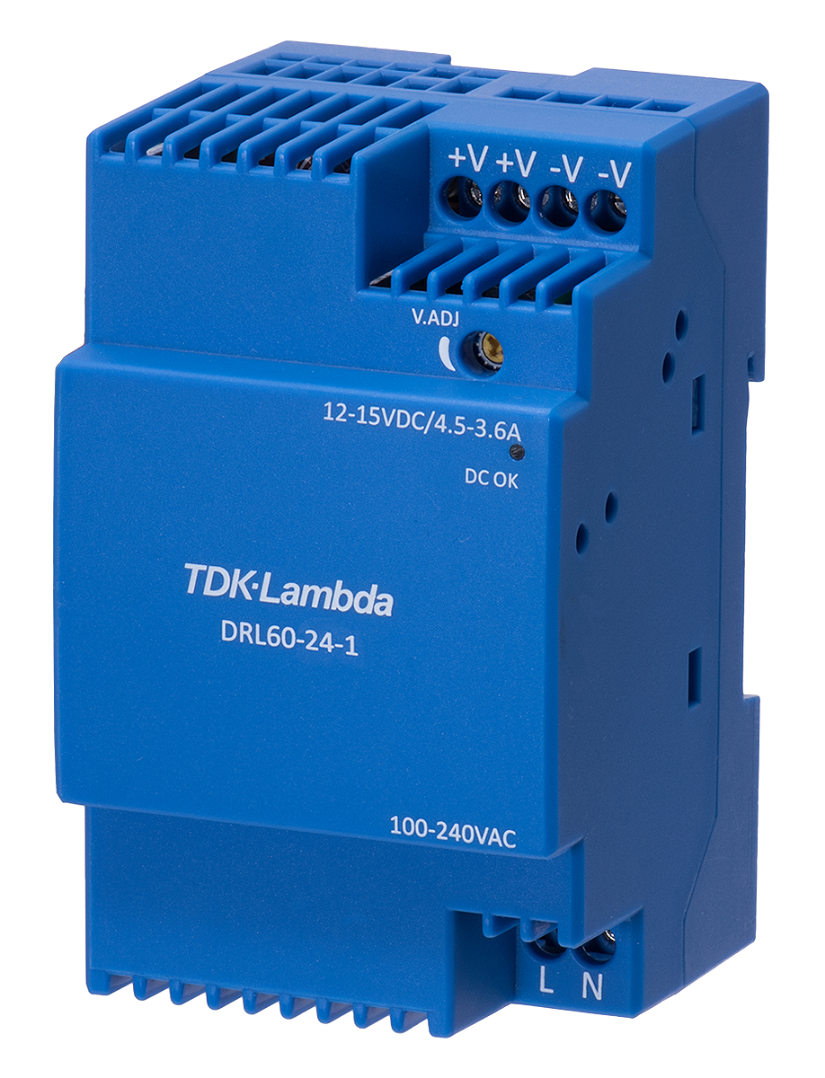 TDK-Lambda DRL-60 Switched Mode DIN Rail Power Supply, 85 → 264V ac ac Input, 12V dc dc Output, 4A Output, 60W