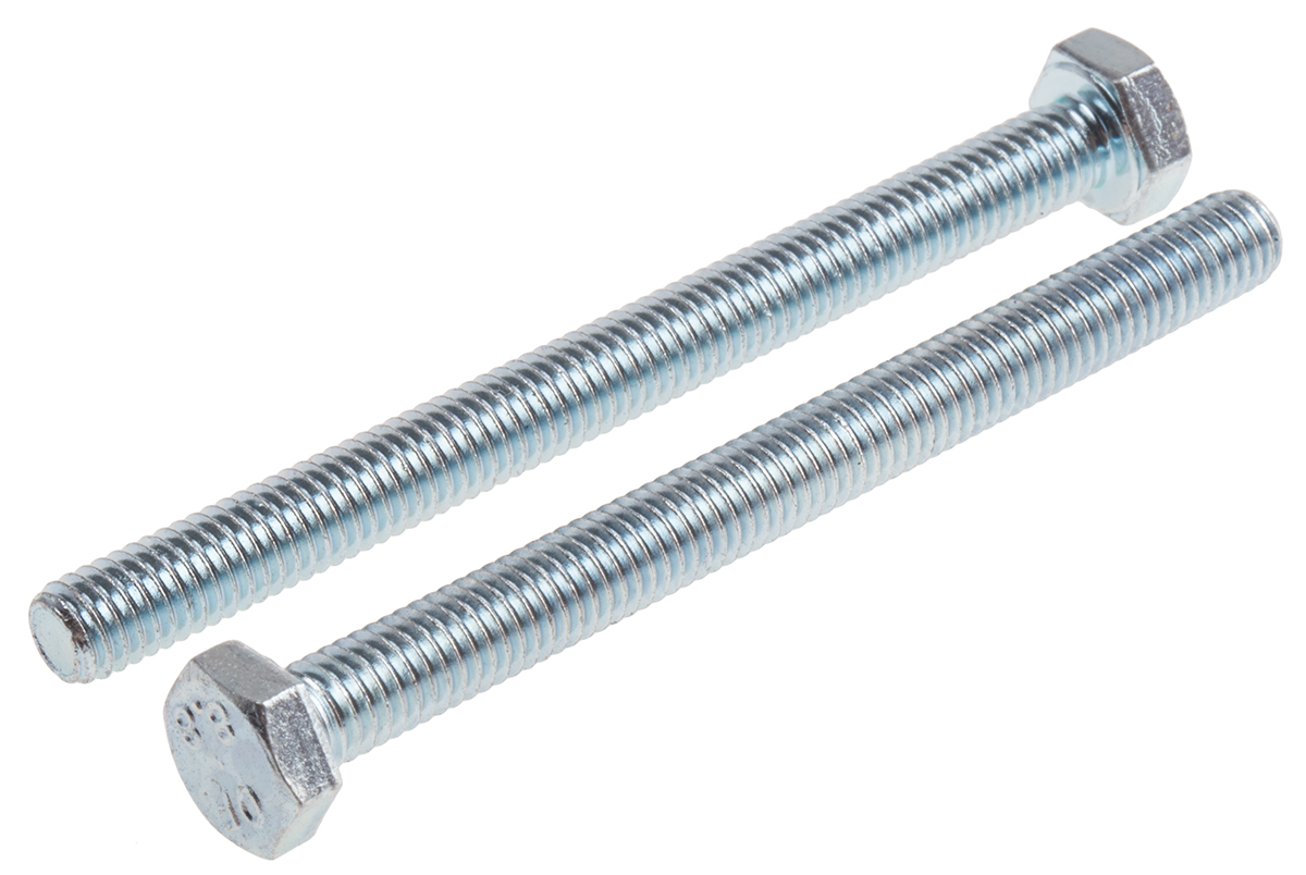 RS PRO Bright Zinc Plated Steel, Hex Bolt, M6 x 70mm