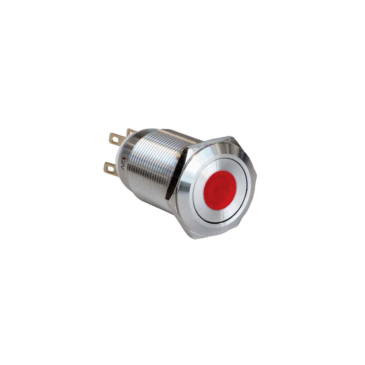 Bulgin MPI005 Series Illuminated Push Button Switch, Latching, Panel Mount, 19.2mm Cutout, SPST, Red LED, 12V, IP65