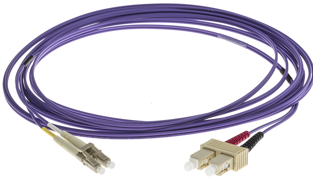 RS PRO LC to SC Duplex Multi Mode OM3 Fibre Optic Cable, 50/125μm, Purple, 5m
