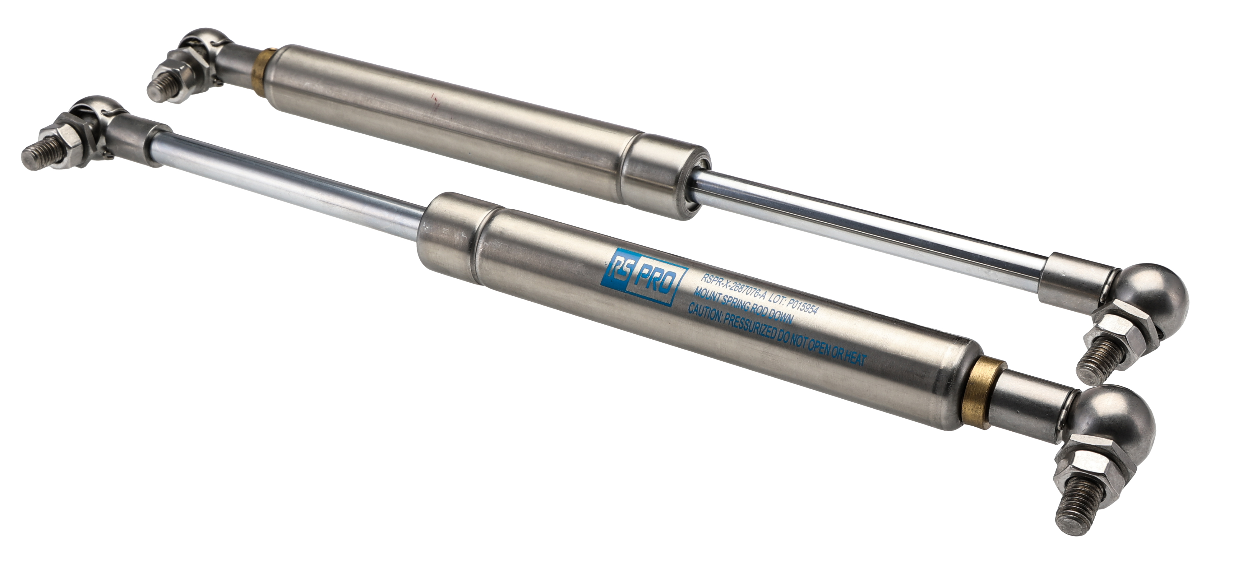 RS PRO Stainless Steel Gas Struts, with Ball & Socket Joint, 305.0mm Extended Length, 100.0mm Stroke Length