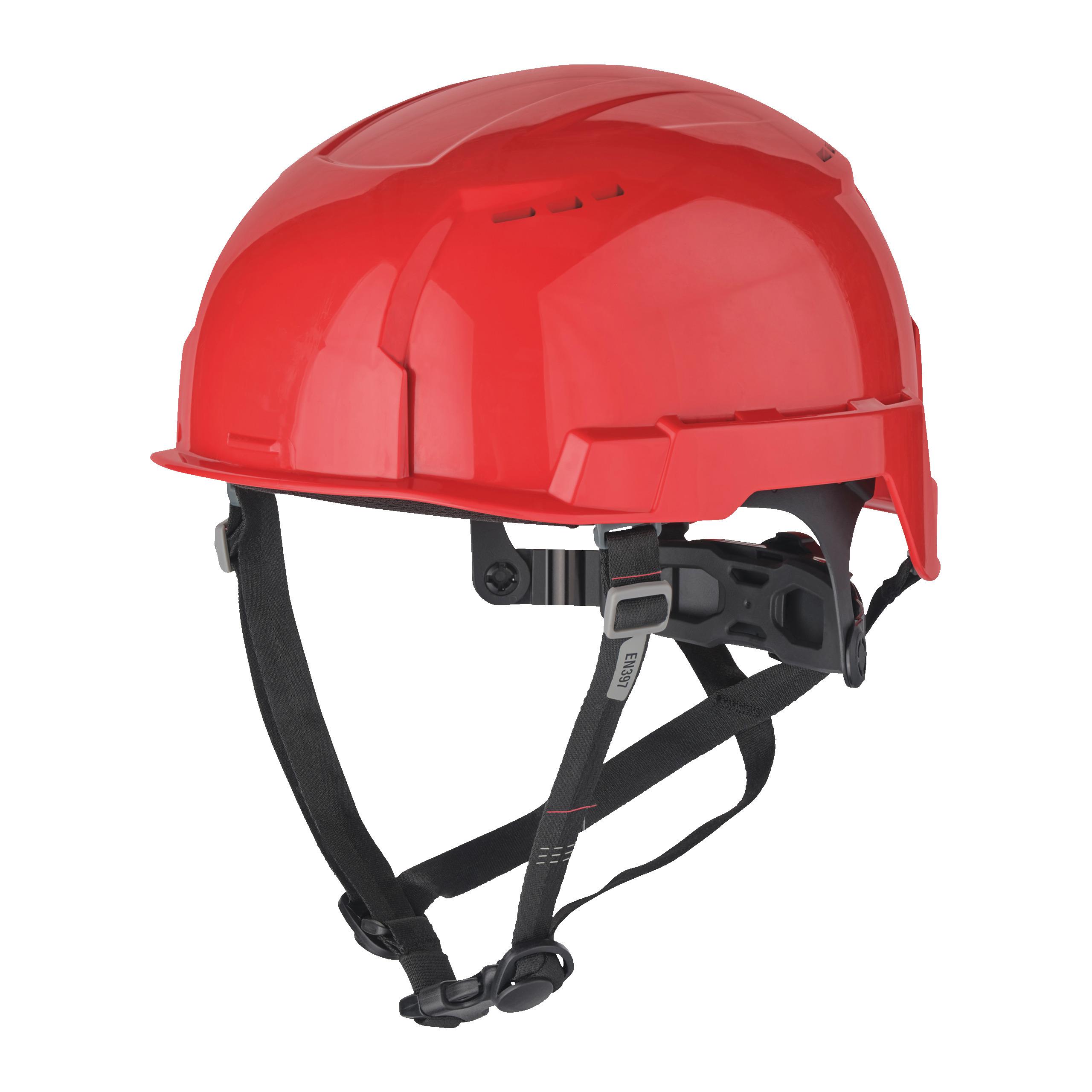 Milwaukee BOLT200 Red Hard Hat with Chin Strap, AdjustableVentilated