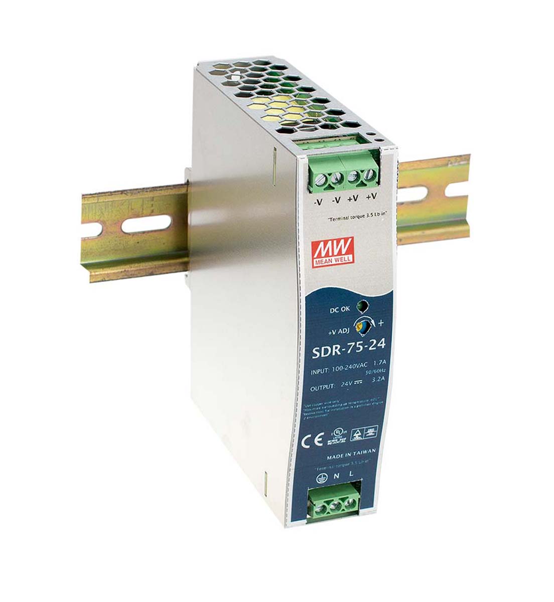 MEAN WELL SDR Switched Mode DIN Rail Power Supply, 88 → 264V ac ac Input, 48V dc dc Output, 1.6A Output, 75W