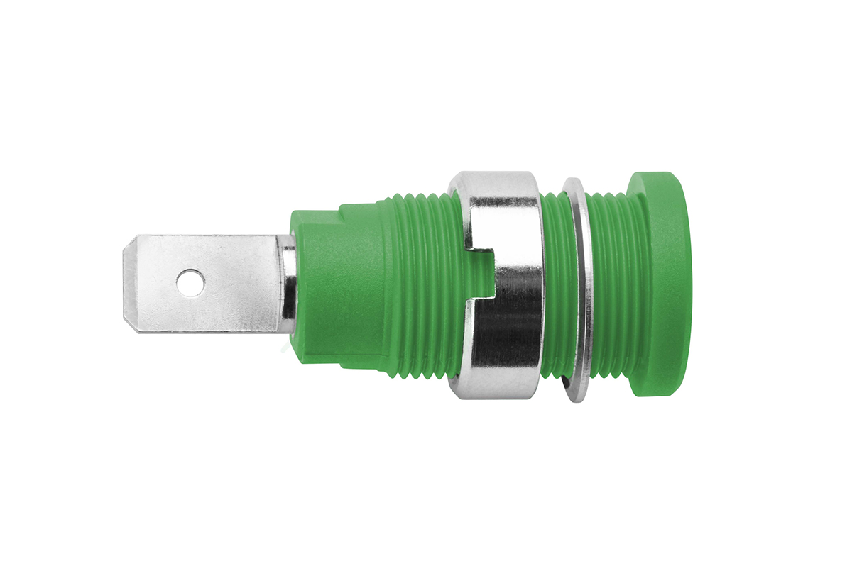 Schutzinger Green Female Banana Socket, 4 mm Connector, 10A, 1000V, Nickel Plating