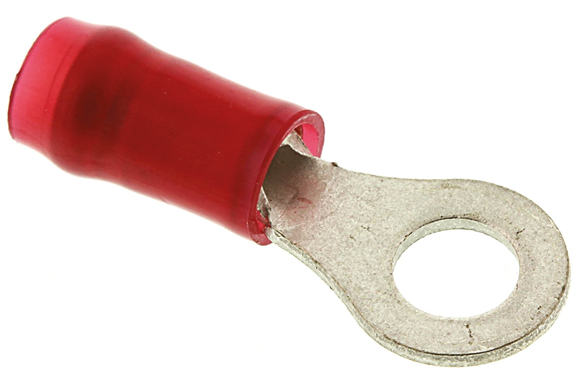 TE Connectivity, PIDG Insulated Ring Terminal, M4 Stud Size, 0.26mm² to 1.65mm² Wire Size, Red