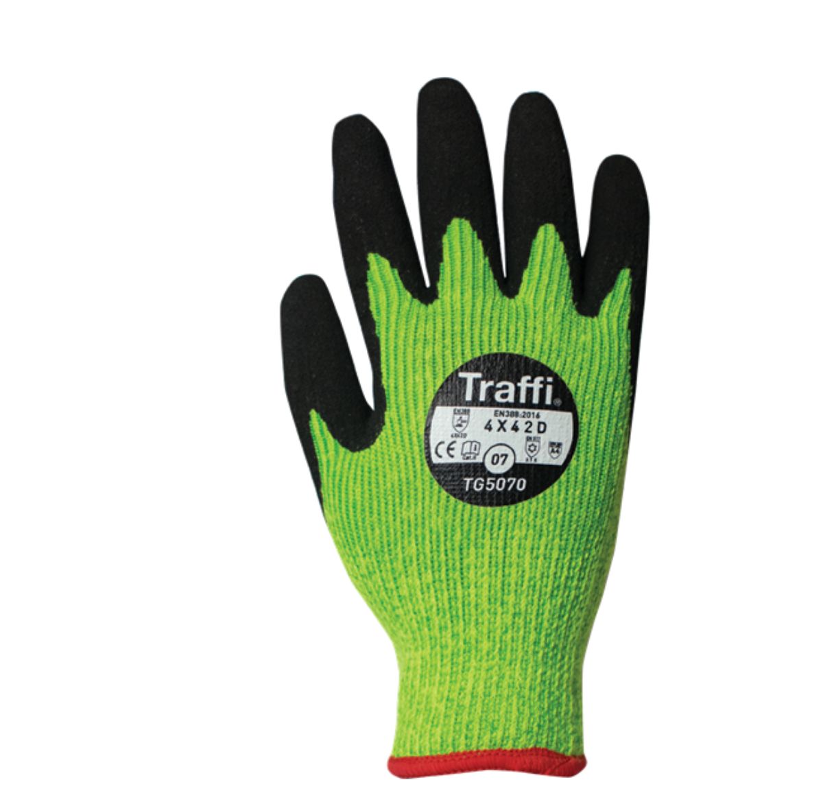 Traffi Green Natural Rubber Latex Nylon Cut Resistant Gloves, Size 11, Latex Coating