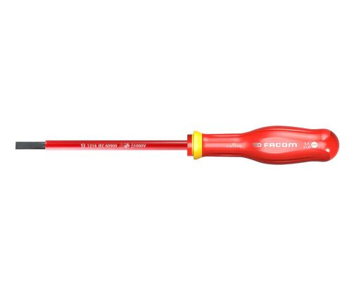 Facom Slotted Insulated Screwdriver, 8 mm Tip, 200 mm Blade, VDE/1000V, 325 mm Overall