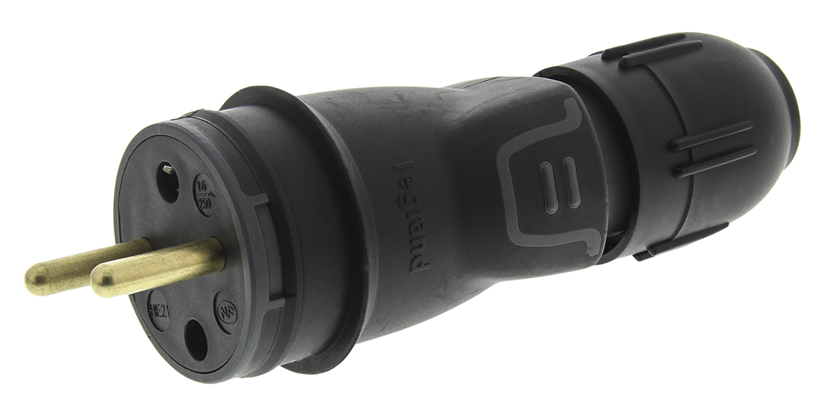 Legrand Europe Mains Connector, 16A Black, Cable Mount Rubber, 250 V