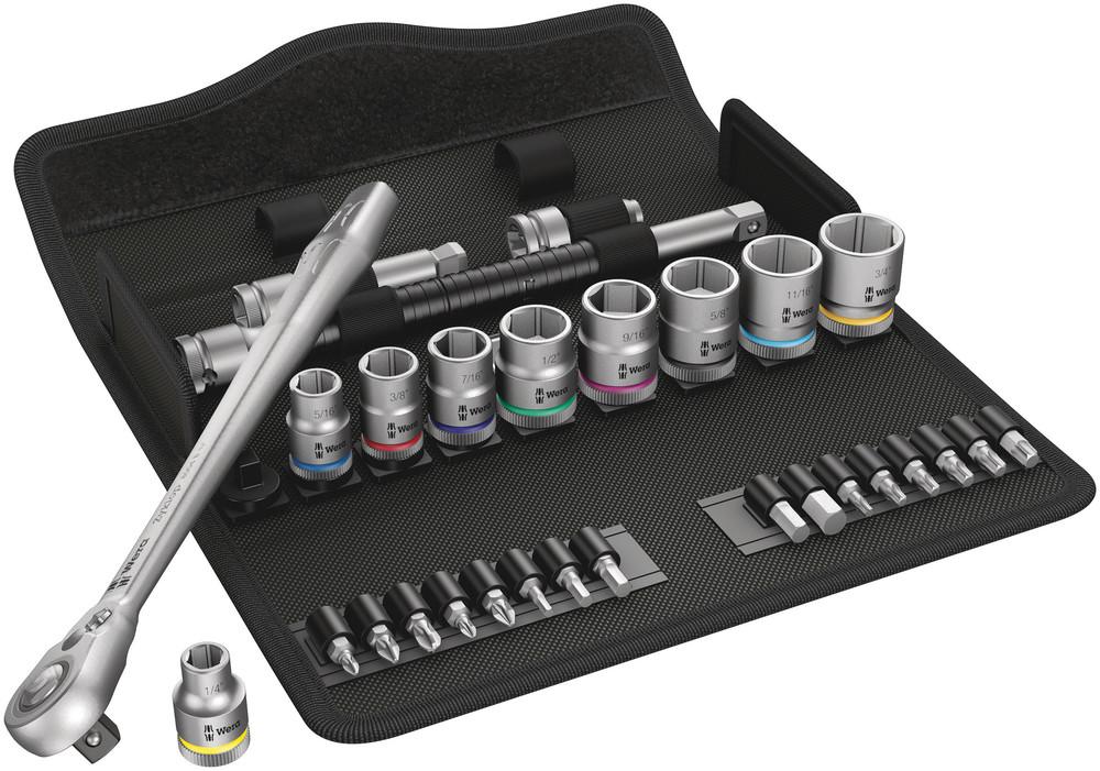 Wera 29-Piece Imperial 3/8 in Standard Socket/Bit Set with Ratchet, 6 point; Hex Bit; Phillips Bit; Pozidriv Bit; Torx