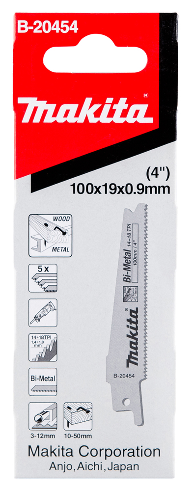 Makita, 14 → 18 Teeth Per Inch 100mm Cutting Length Reciprocating Saw Blade, Pack of 5