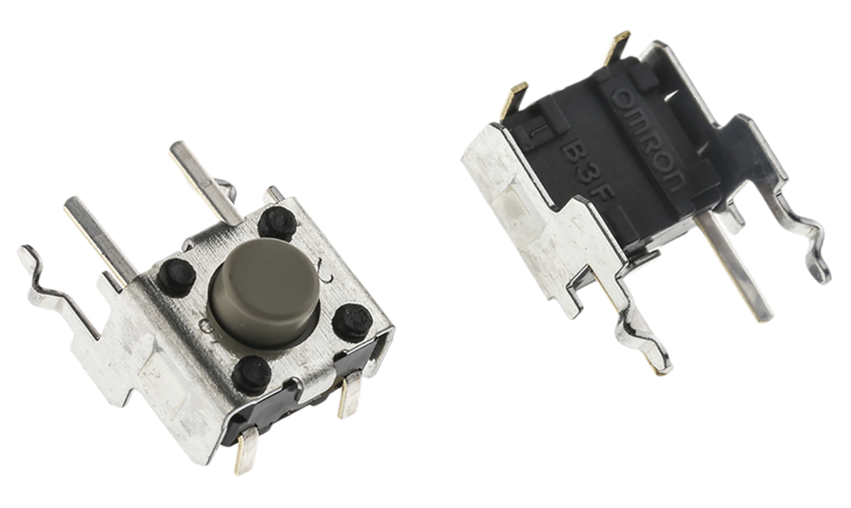 Omron Grey Plunger Tactile Switch, SPST 50 mA @ 24 V dc 1.6mm Through Hole