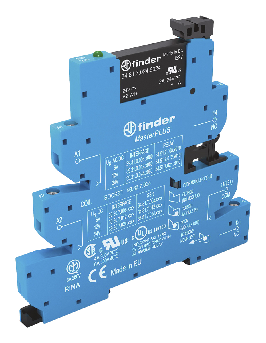 Finder 39 Series Solid State Interface Relay, DIN Rail Mount, 240V ac/dc Coil, SPST, 1-Pole, 6/50A Load