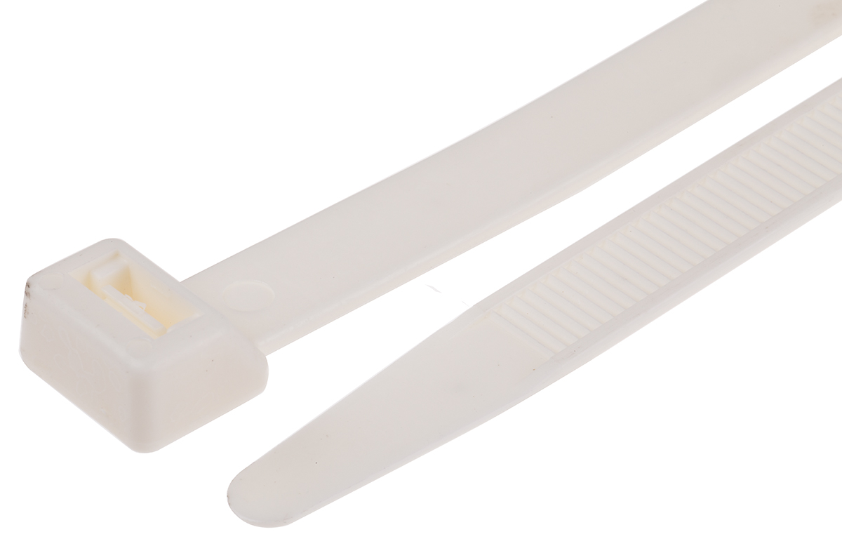 RS PRO Cable Tie, Flame Retardant, 380mm x 12.7 mm, Natural Nylon, Pk-50
