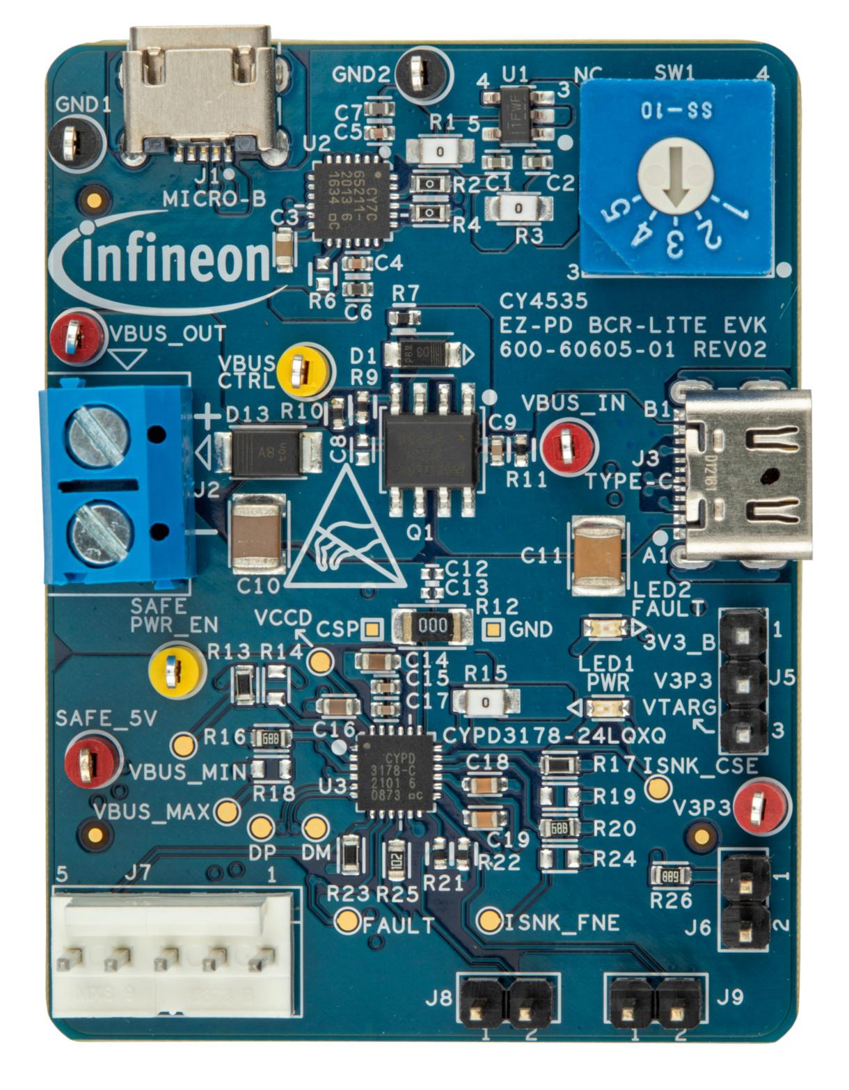 Infineon EZ-PD Barrel Connector Replacement Lite Evaluation Kit CYPD3178-24LQXQ Evaluation Kit for Barrel Connector