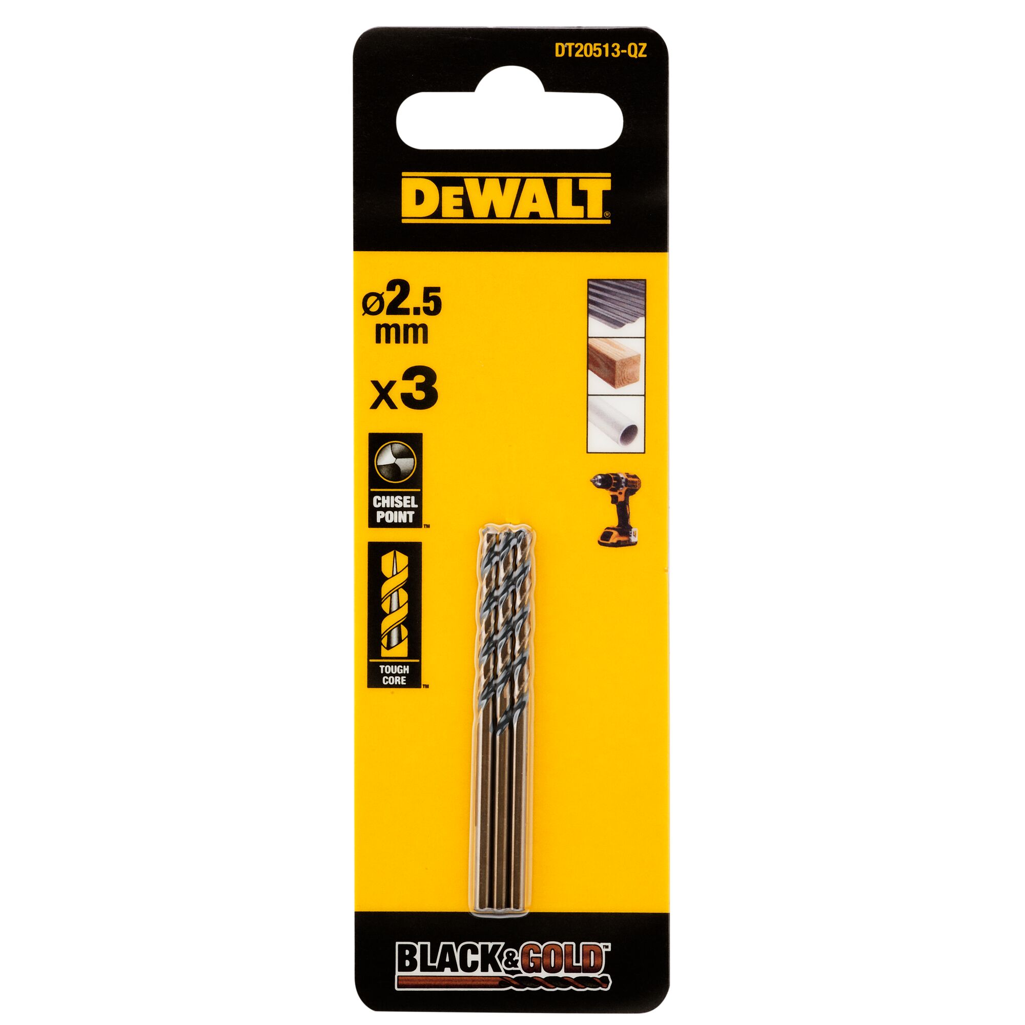 DeWALT DT205 Series HSS Twist Drill Bit for Wood, 2.5mm Diameter