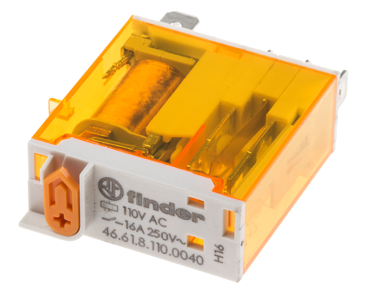 Finder Plug In Power Relay, 110V ac Coil, 25A Switching Current, SPDT