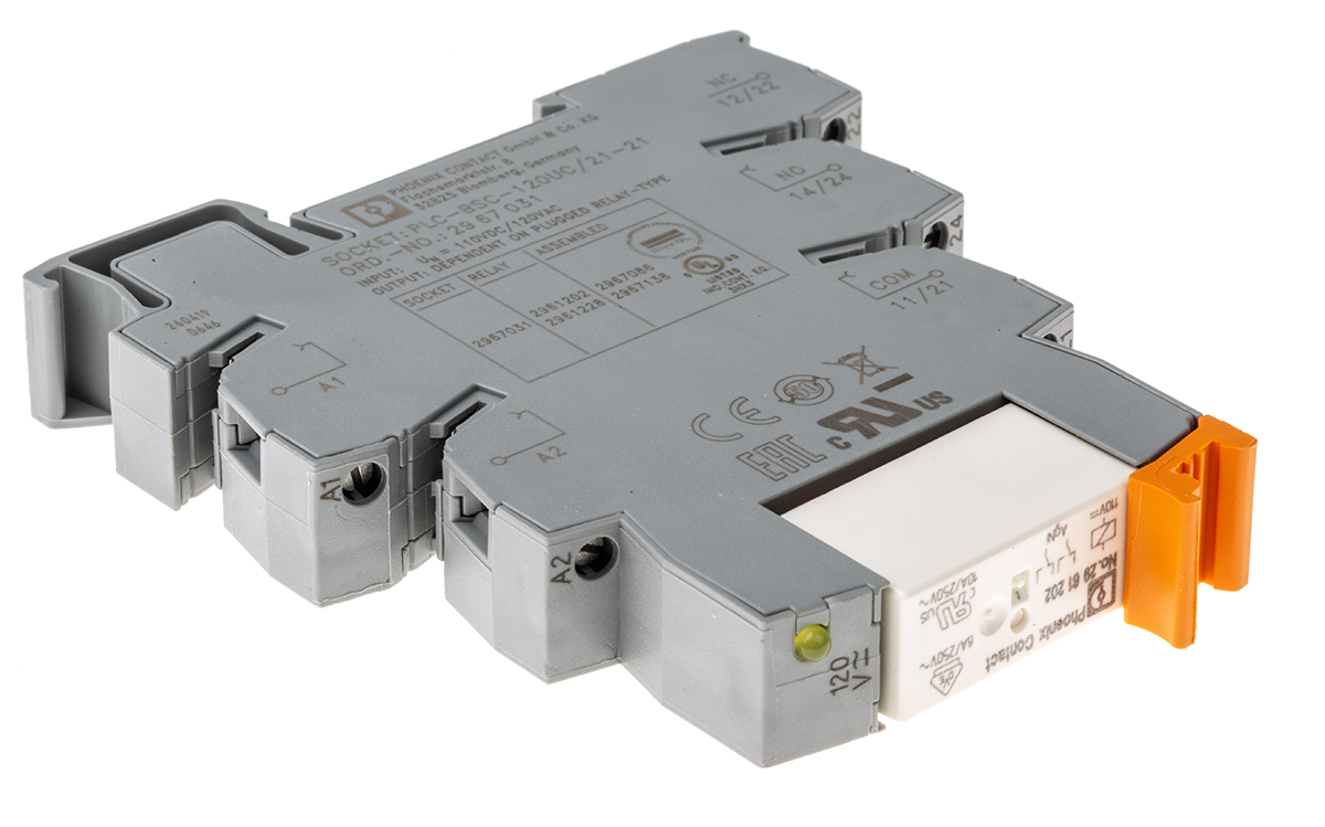 Phoenix Contact PLC-RPT- 5DC/21 Series Relay Module, DIN Rail Mount, 110V dc Coil, DPDT, 2-Pole