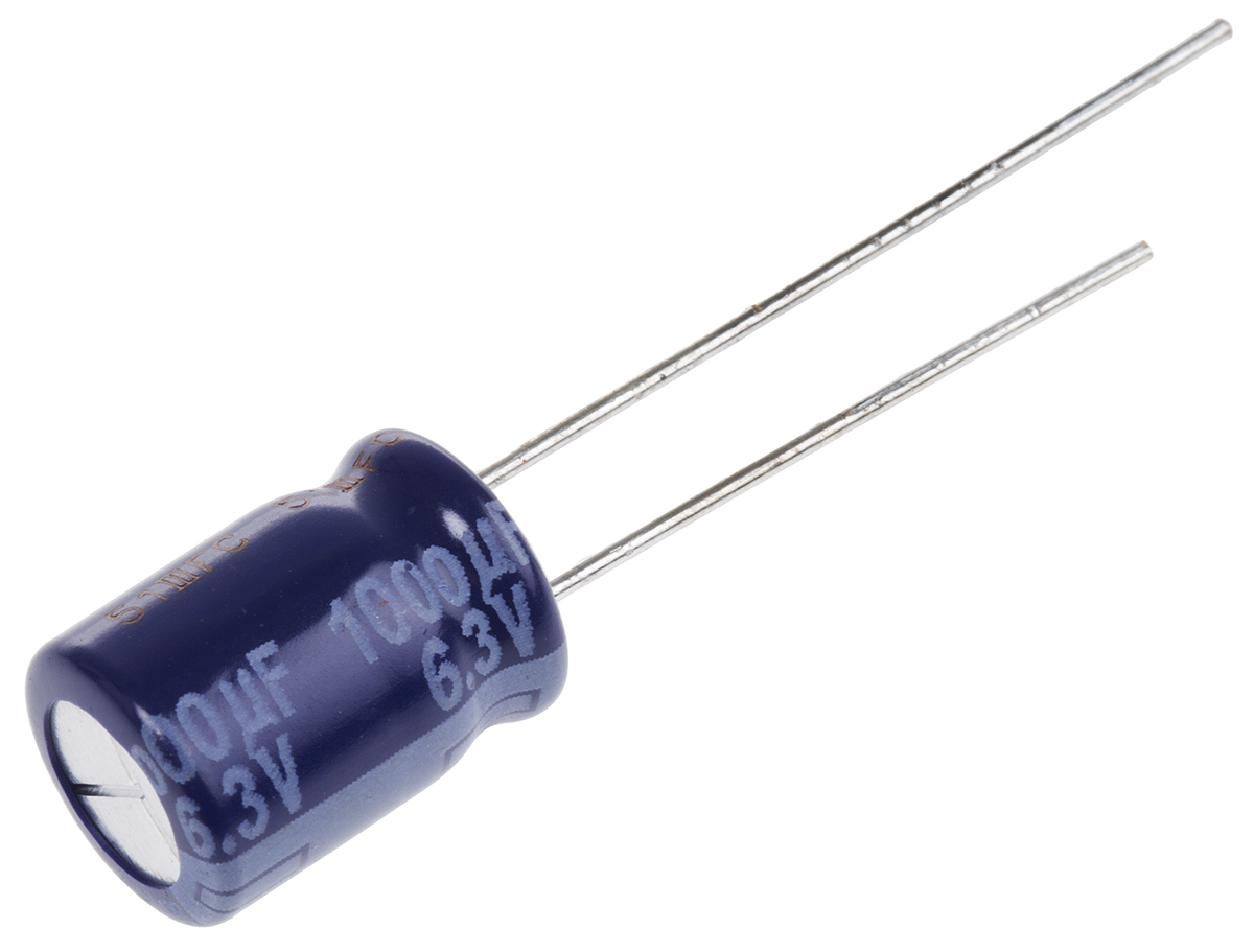 Panasonic 1000μF Aluminium Electrolytic Capacitor 6.3V dc, Radial, Through Hole - ECA0JM102