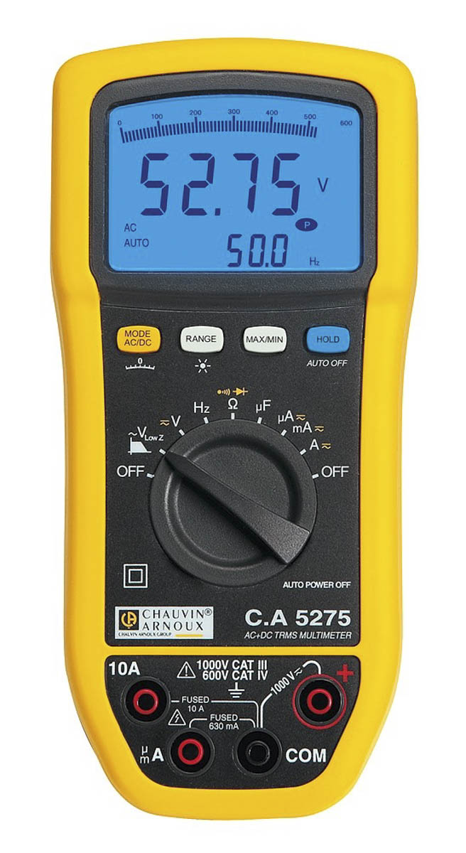 Chauvin Arnoux CA 5275 Handheld Digital Multimeter, True RMS, 10A ac Max, 10A dc Max, 1000V ac Max - UKAS Calibrated