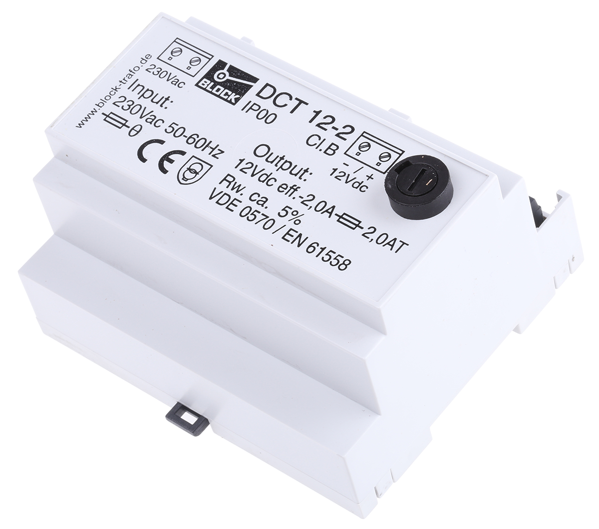 Block DCT Linear DIN Rail Power Supply, 230V ac ac Input, 12V dc dc Output, 2A Output, 24W