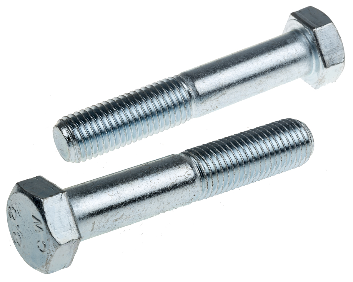 RS PRO Bright Zinc Plated Steel, Hex Bolt, M16 x 90mm