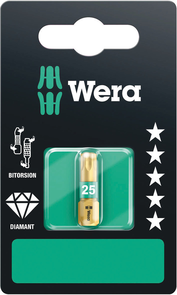 Wera Torx Screwdriver Bit, TX 25 Tip, 25 mm, 25 mm Overall