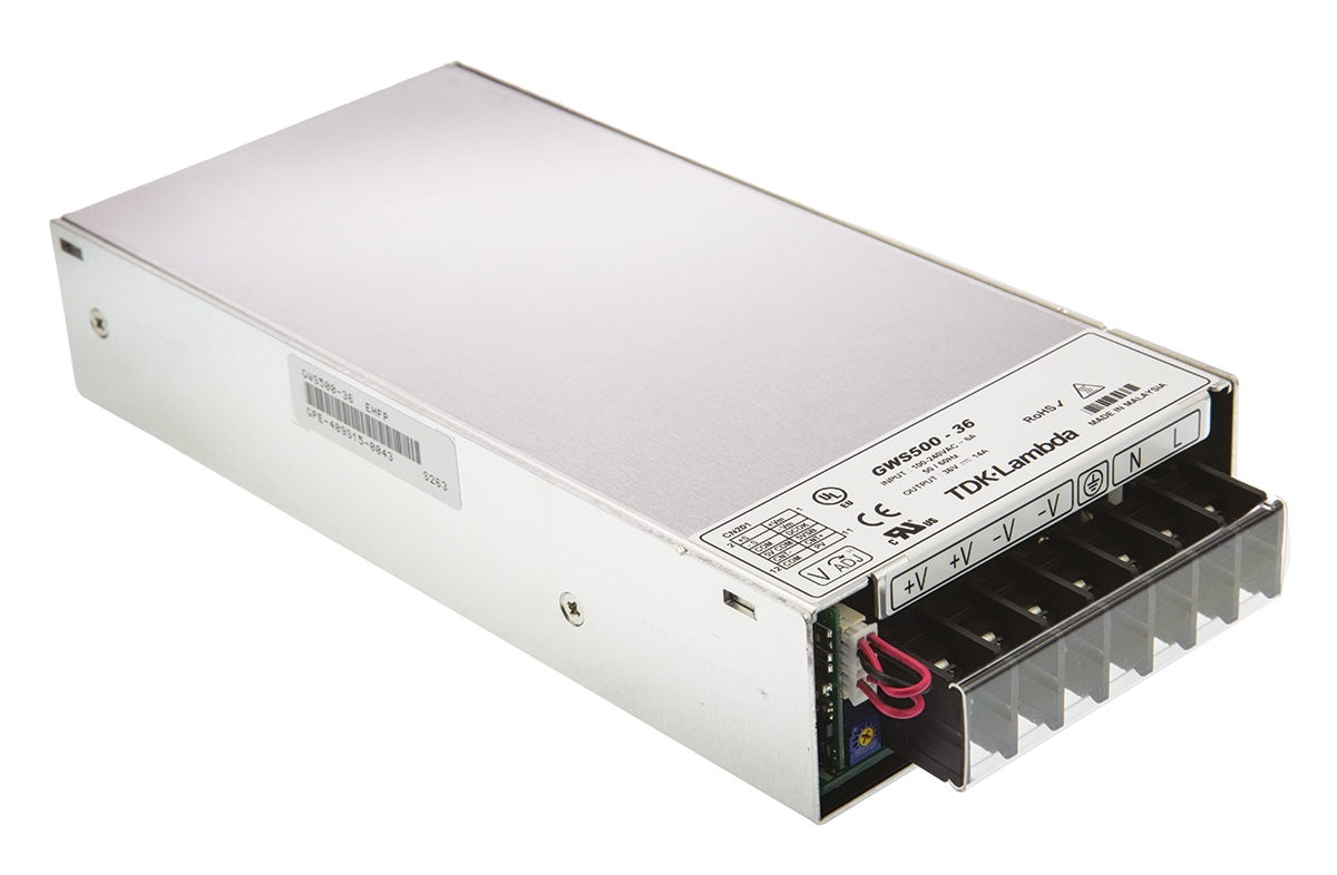 TDK-Lambda Switching Power Supply, GWS500-36, 36V dc, 14A, 504W, 1 Output, 120 → 373 V dc, 85 → 265 V ac