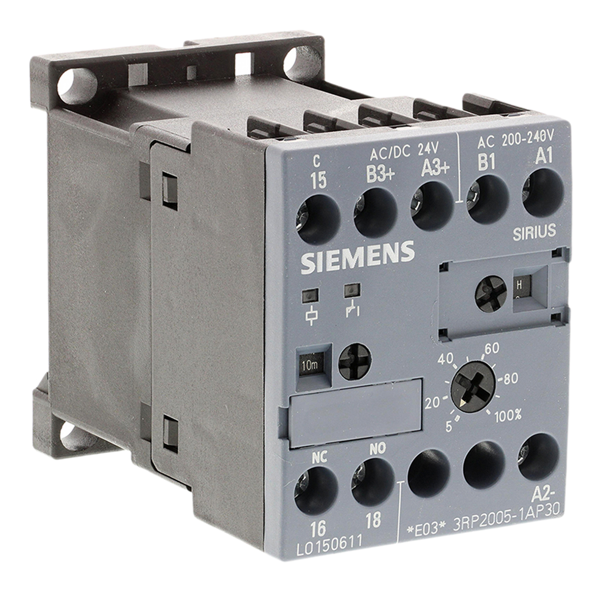 Siemens DIN Rail Mount Timer Relay, 110 → 240 V ac, 24V ac/dc, 1-Contact, 0.05 → 100 h, 0.05 → 100