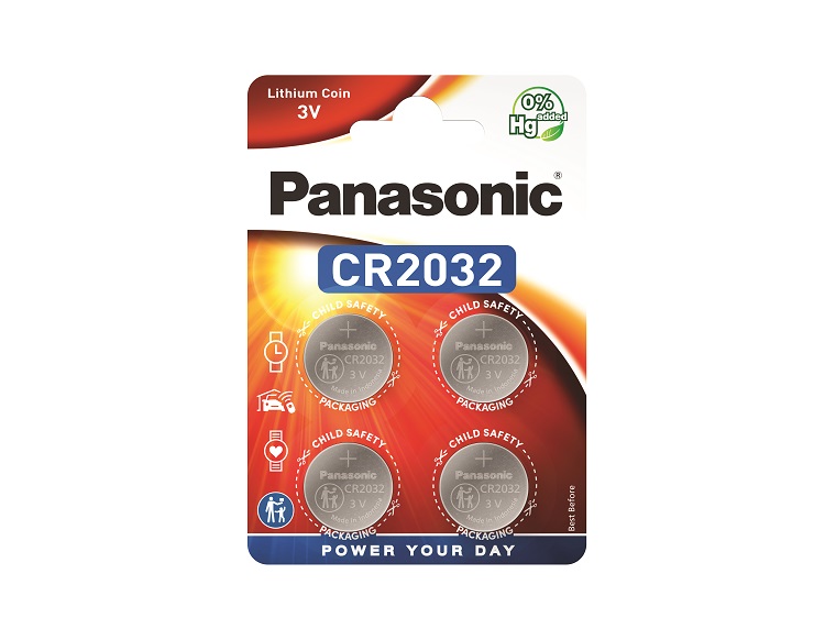 Panasonic CR2032 Button Battery, 3V, 20mm Diameter