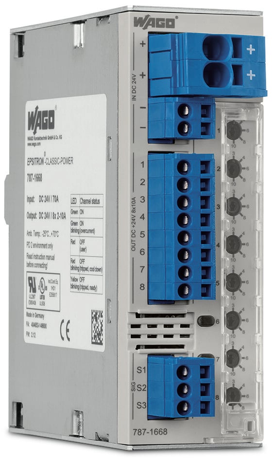 WAGO Electronic Circuit Breaker 10A 24V 787, 8 channels , DIN Rail