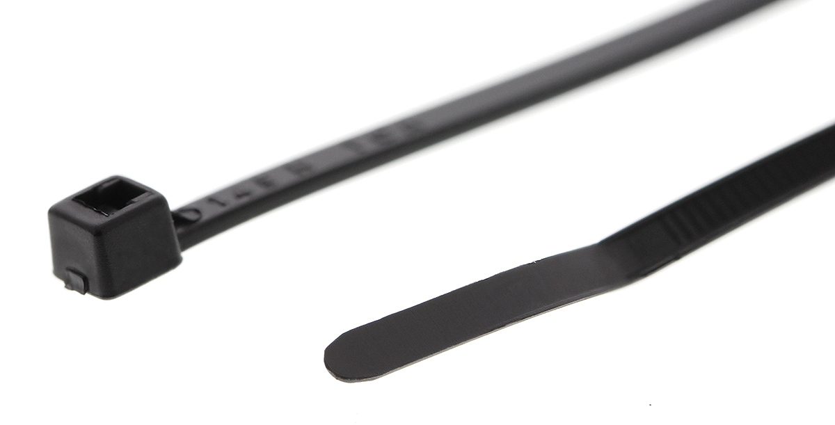 HellermannTyton Cable Tie, Inside Serrated, 100mm x 2.5 mm, Black Polyamide 6.6 (PA66), Pk-100
