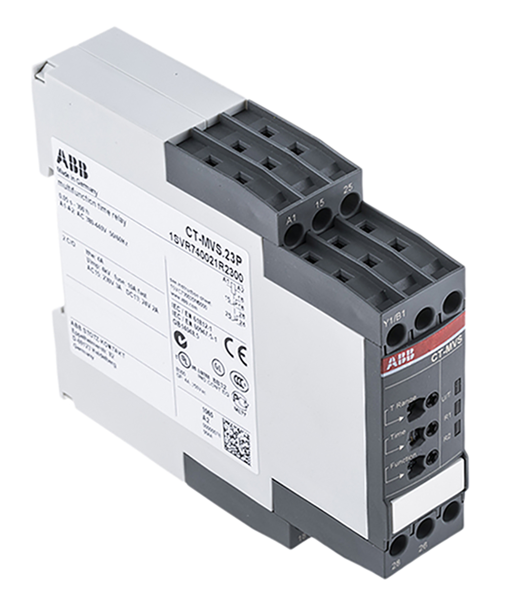 ABB DIN Rail Mount Timer Relay, 440V, 2-Contact, 0.05s → 300h, DPDT