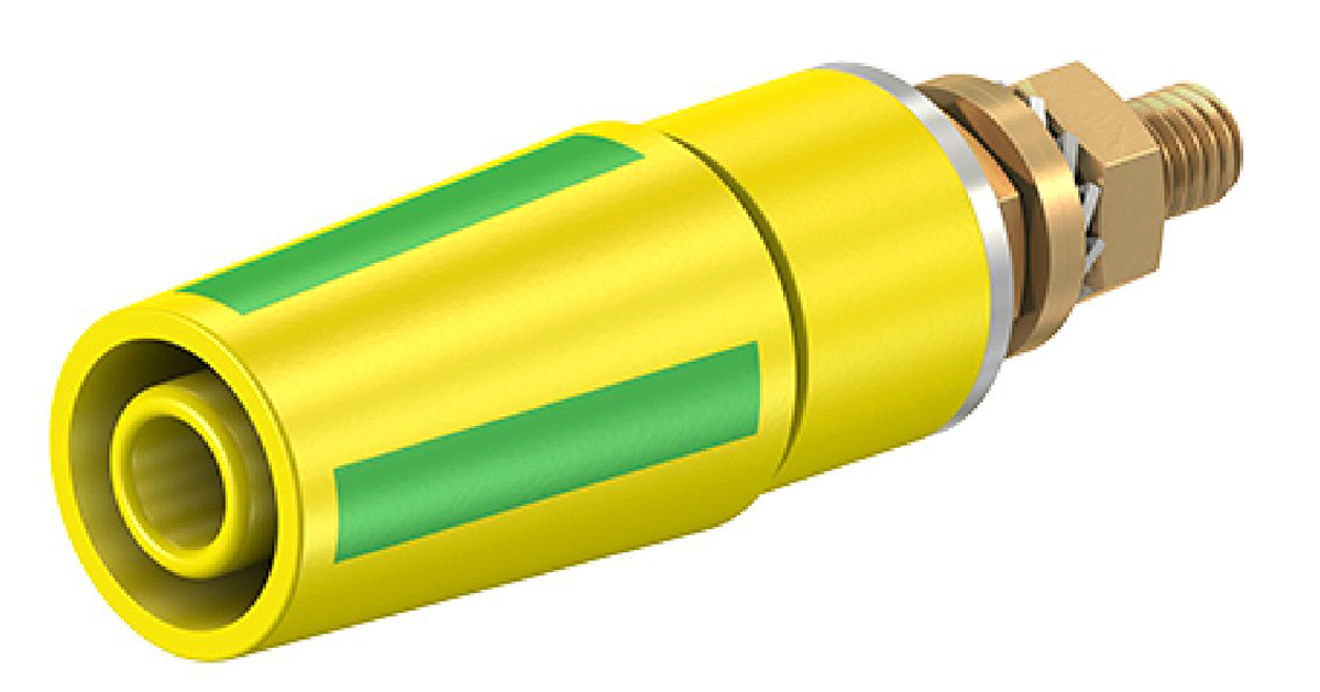 Staubli Green/Yellow Female Banana Socket, 4 mm Connector, Bolt Termination, 32A, 600V, Gold Plating