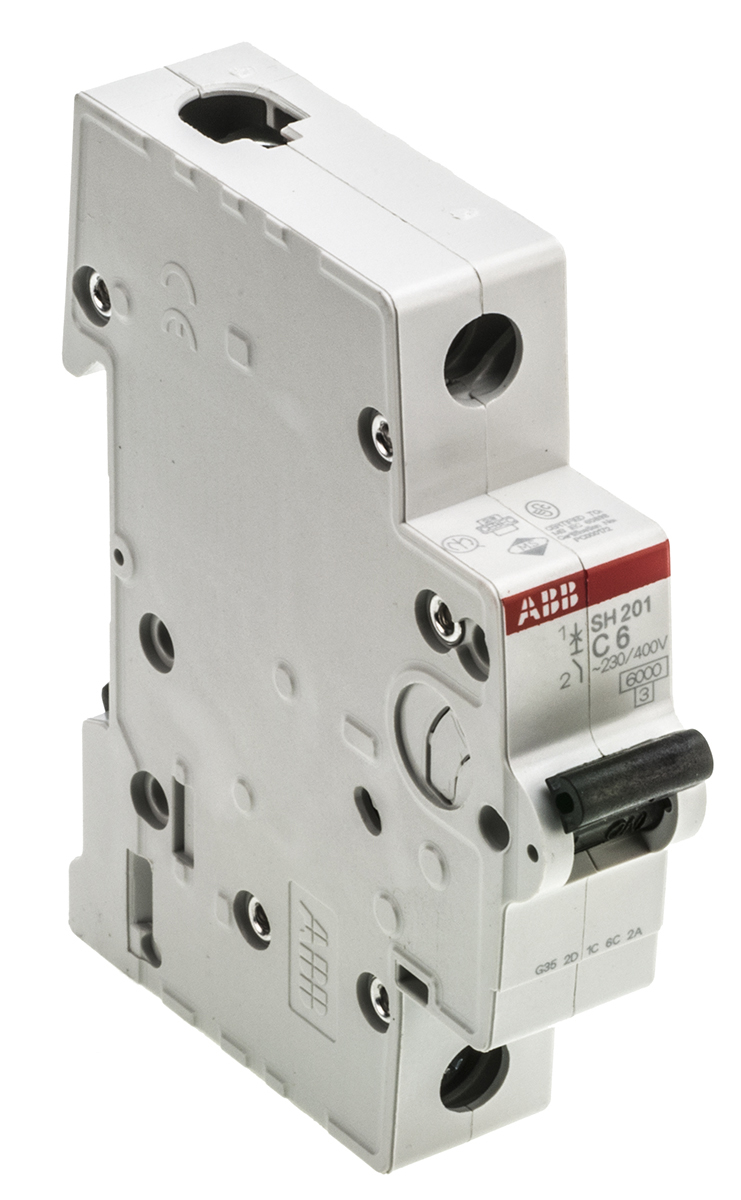 ABB Compact Home SH200 MCB, 1P, 6A Curve C, 440V AC, 6 kA Breaking Capacity