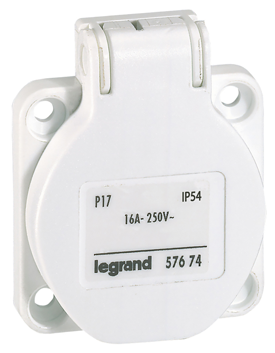Legrand IP54 White Panel Mount 2P + E Industrial Power Socket, Rated At 16A, 250 V