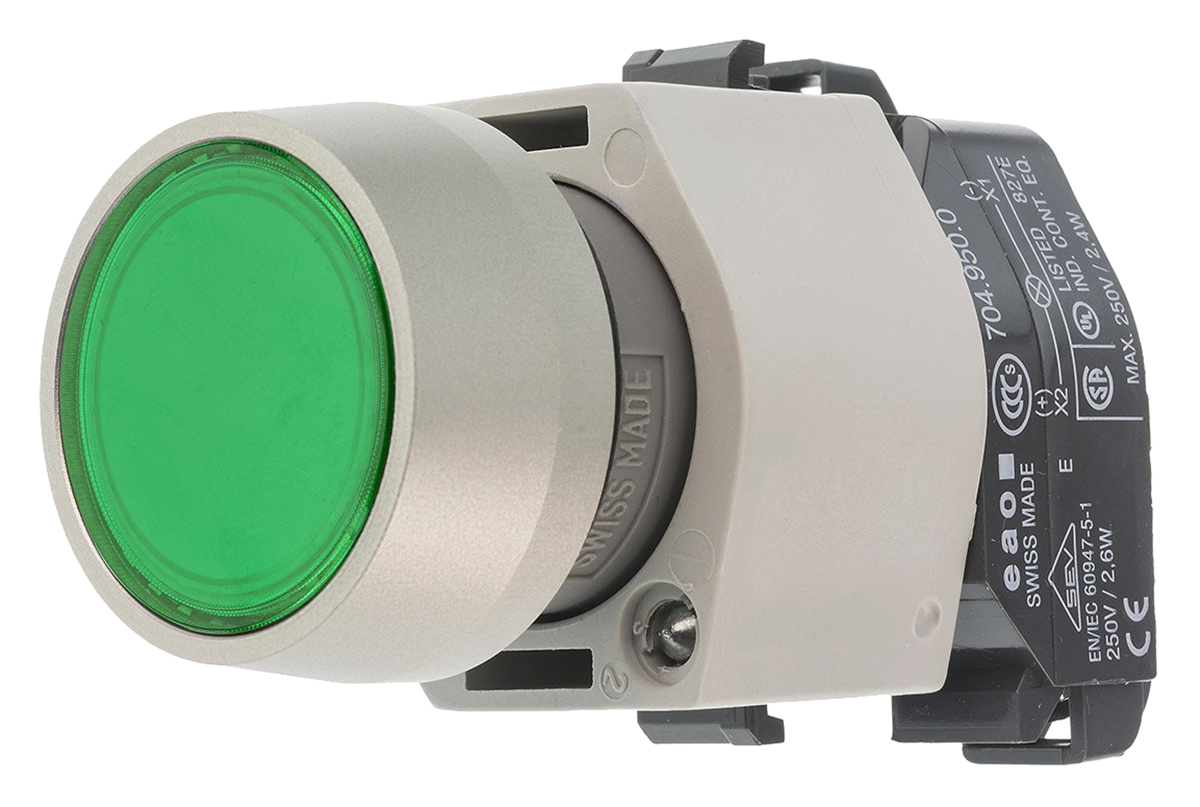 EAO Green Latching Push Button Head, IP65