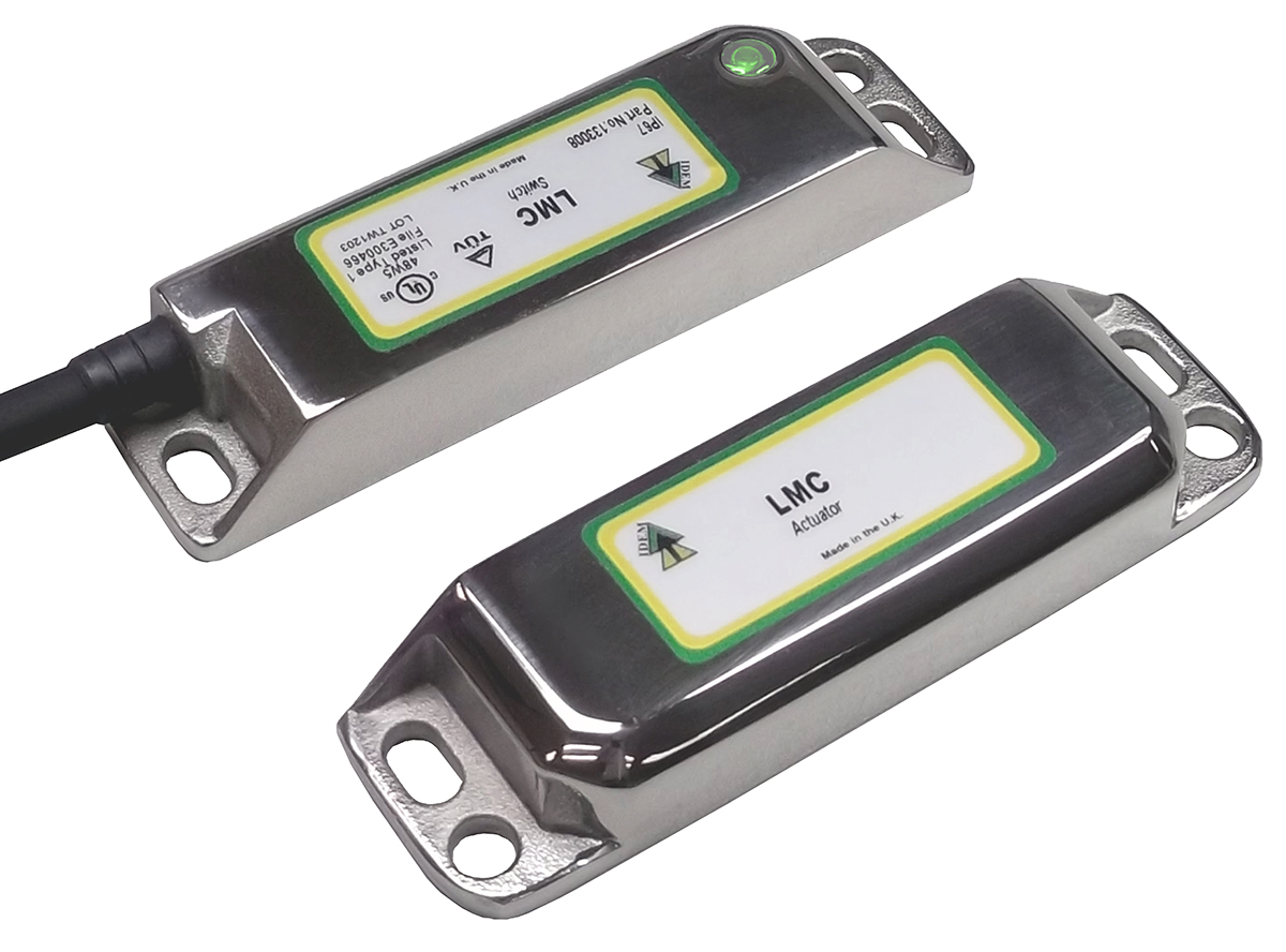 IDEM LMC Series Magnetic Non-Contact Safety Switch, 24V dc, 316 Stainless Steel Housing, 2NC, M12
