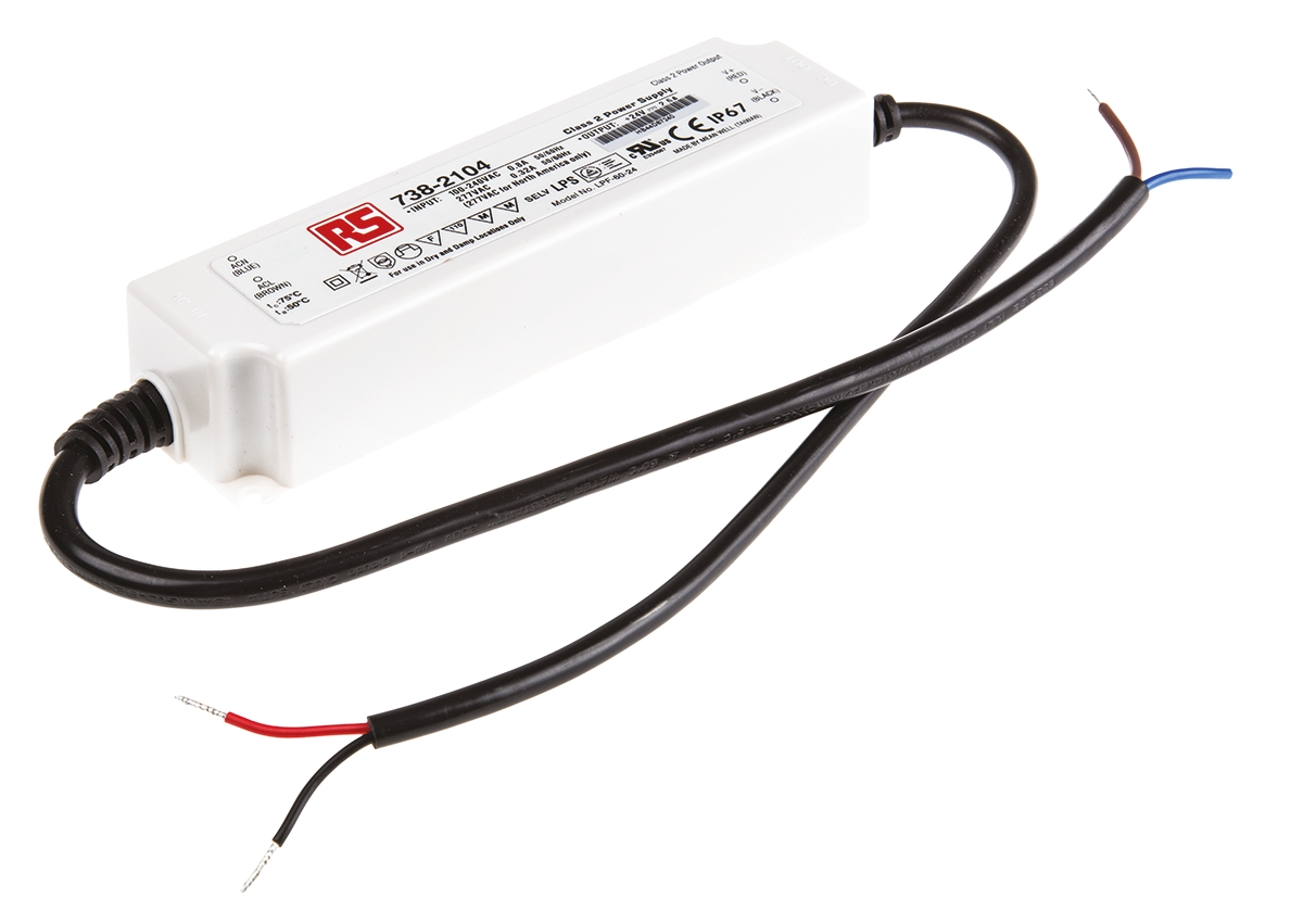 MEAN WELL LED Driver, 24V Output, 60W Output, 2.5A Output, Constant Voltage