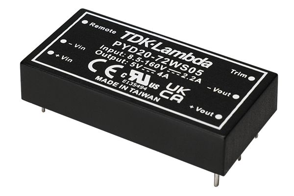 TDK-Lambda PYD20 DC-DC Converter, 12V dc/ 1.67A Output, 8.5 → 160 V dc Input, 20W, Through Hole, +105°C Max Temp